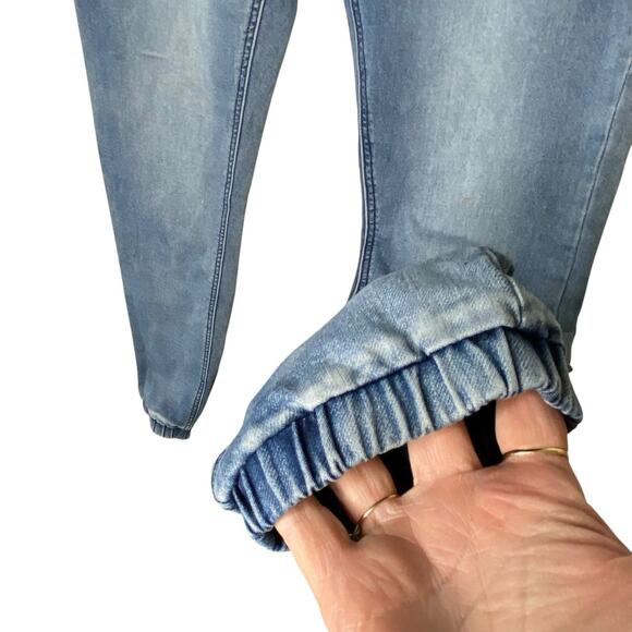 Forever 21 Mens Large Blue Stretch Joggers Comfort Athleisure Denim Look - Picture 4 of 14